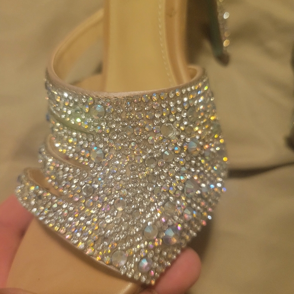 Size 7 Betsey Johnson heels. Nude color with AB crystals. - Picture 7 of 9